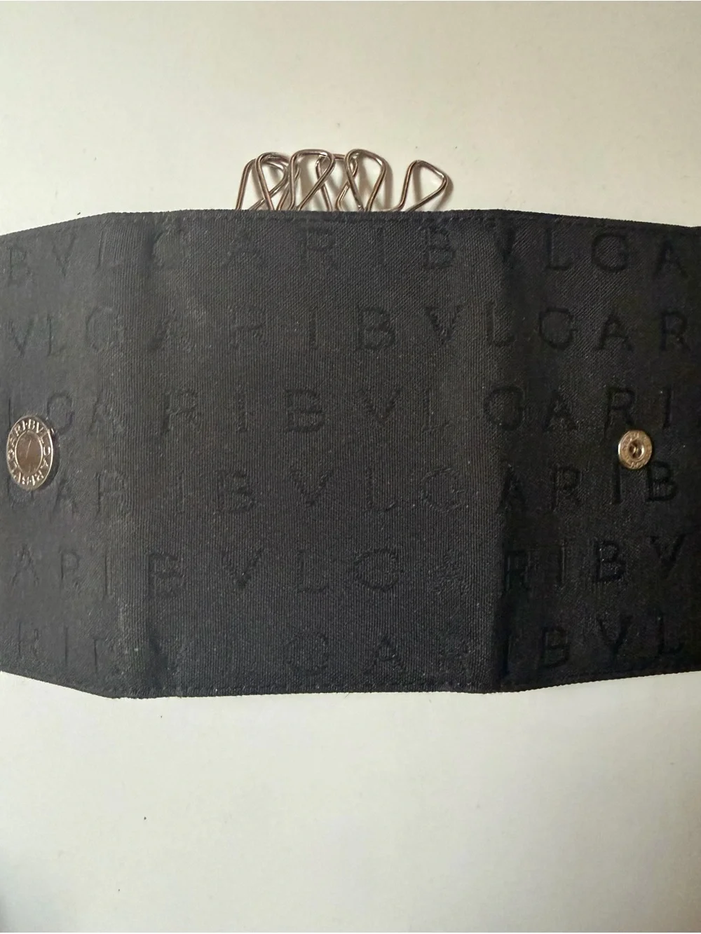 Bulgari Logo Mania Black 6-ring Key Case with Silver Logo
